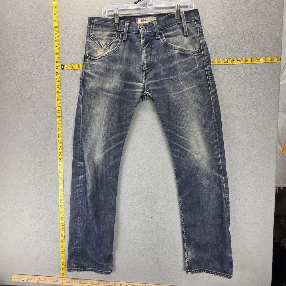 Vintage Levis Engineered Jeans Mens 33x32 Blue 504 Loose Whiskers Honeycomb